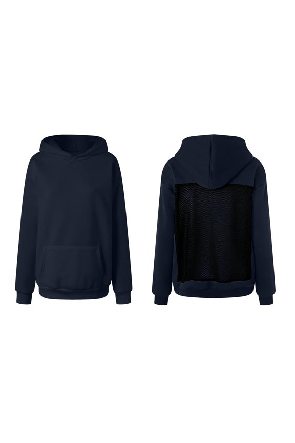 Women's Hollow Mesh Back Hooded Long Sleeve Oversized Pullover Hoodies Y2k Winter Clothes