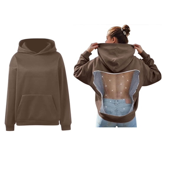 Women's Hollow Mesh Back Hoodie Long Sleeve Casual Pullover Hoodies Women Sweatshirt