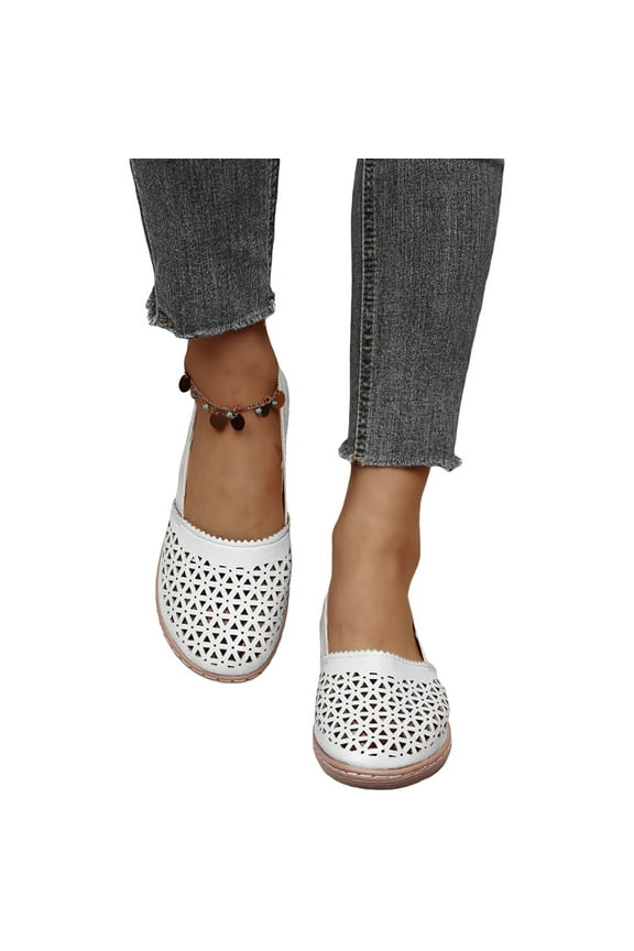 Women's Hollow-Out Ballet Flats Classic Comfort Round Toe Slip-On Flats Flat Shoes Lightweight Loafers Platform Sandals