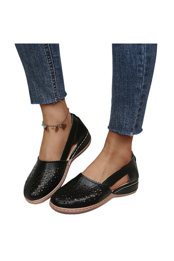 Women's Hollow-Out Ballet Flats Classic Comfort Round Toe Slip-On Flats Flat Shoes Lightweight Loafers Platform Sandals