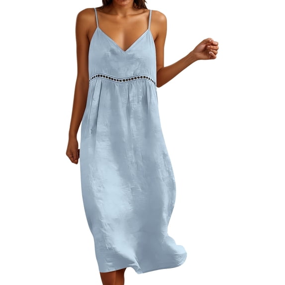 Women's Hollow Out Casual Dress, Fashionable Beach Vacation Summer Gown,Sky Blue,S