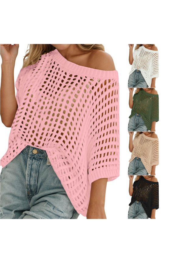 Women's Hollow Out Knit Sleeveless Beach Cover Up Top Breathable Lightweight Fashion Tee for Casual Summer Everyday T Shirt