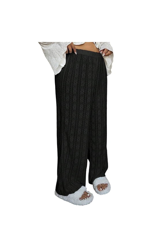 Women's Hollow Out Lace Crochet Knit Pants Swimsuit Cover Up Trousers Drawstring Elastic High Waisted Beach Pants
