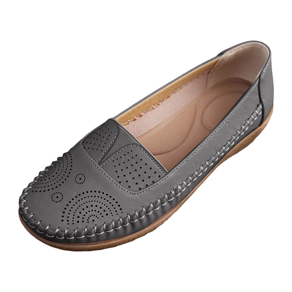 Women's Hollow Out Leather Loafers Slip On Walking Flat Barefoot Shoes Casual Non Slip Driving Walking Shoe Gray Size 7.5