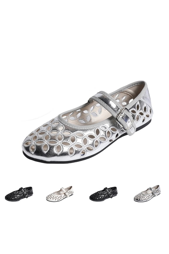 Women's Hollow Out Mary Jane Flats, Breathable Cut-Out Walking Shoes with Adjustable Buckle Strap, Lightweight Casual Shoes, 43