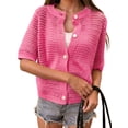 thumbnail image 1 of Women's Hollow Out Short Sleeve Knit Cardigan Deep Pink M, 1 of 7