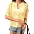 thumbnail image 1 of Women's Hollow Out Short Sleeve Knit Cardigan Yellow M, 1 of 9