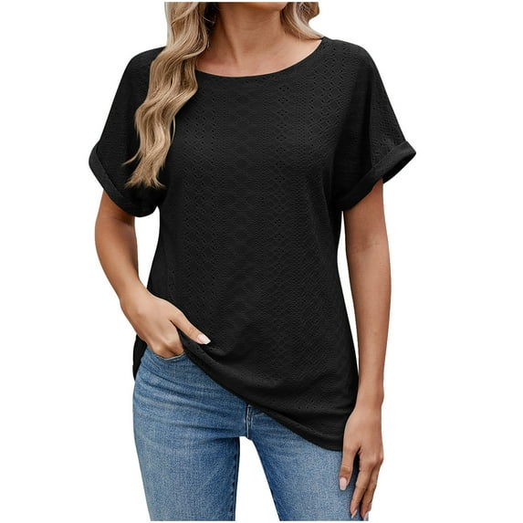 Women's Hollow Out T-Shirt, Short Sleeve Round Neck Blouse, Breathable Knit Casual Top, Soft Stretch Fabric for Daily Wear