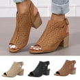 thumbnail image 1 of Women's Hollow Pattern Breathable Thick Heel Fish Mouth SandalsBrown qILAKOG Size 8, 1 of 6