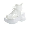 thumbnail image 1 of Women's Hollow Out Platform Wedge Sandals Non-Slip Breathable Lace-Up Fish Mouth Sneakers Casual Summer Hollow_Out Open Toe Sport Shoes White Women Sandal, 1 of 8