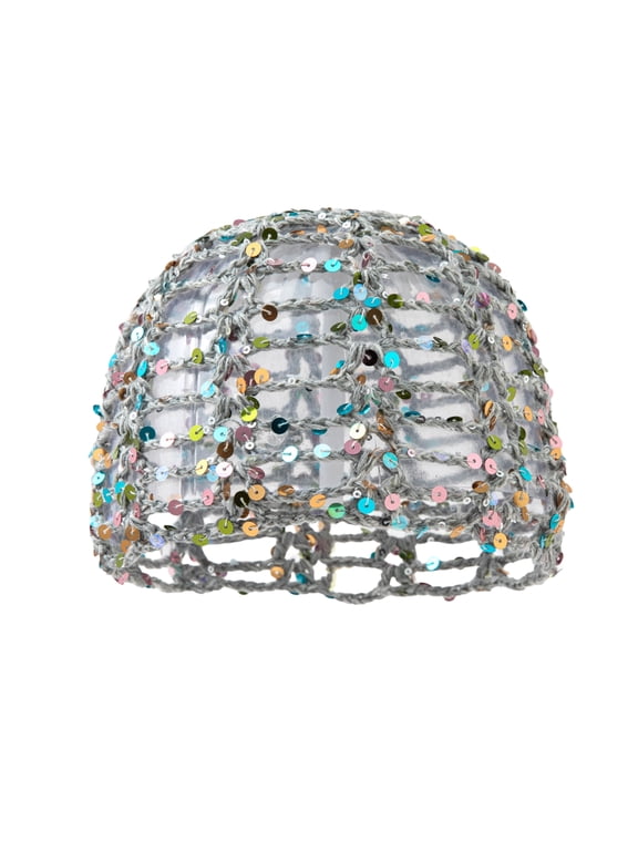 Women's Hollow Sequin Fishnet Hair Wrap Cap, Hand Knit Mesh Beanie with Multi-Color Options, Sparkly Glitter Net Hair Cover for Party, Spa & Daily Hair Styling_Multicolor