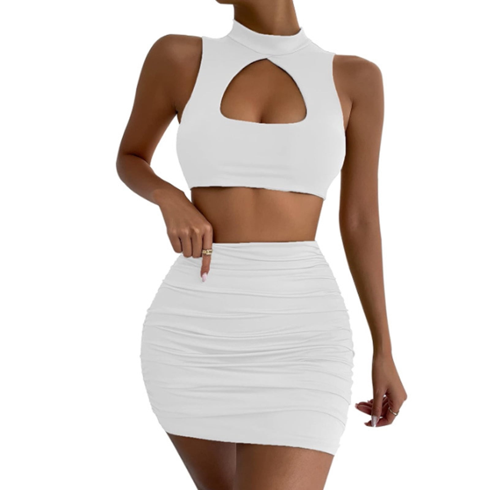 Womens Hollow-out Top And High-waisted Skirt Set main image 0