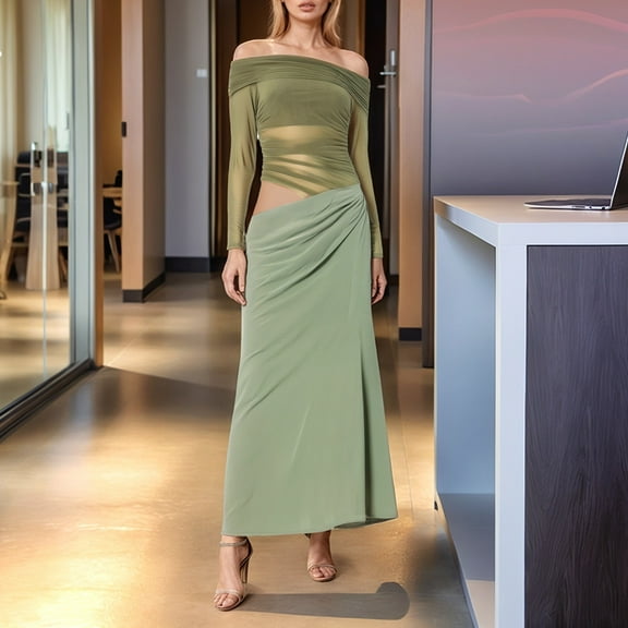 Women's Hollow Out Sheer One Shoulder Dress Elegant Mesh Maxi Dress For Casual And Evening Wear Ladies Dresses for Christmas Ladies Long Frocks Dresses Little Lady Floral A Line Dress Ladies Petite