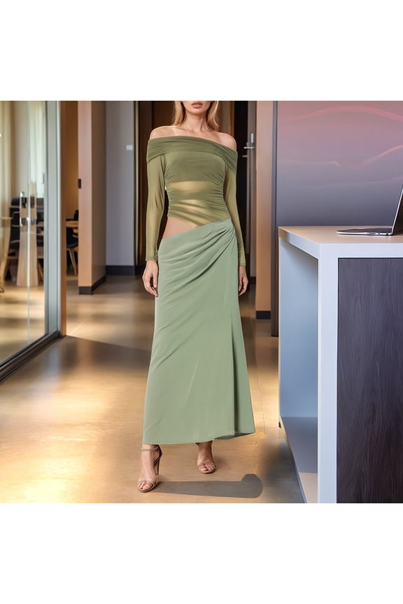 Women's Hollow Out Sheer One Shoulder Dress Elegant Mesh Maxi Dress For Casual And Evening Wear Ladies Dresses for Christmas Ladies Long Frocks Dresses Little Lady Floral A Line Dress Ladies Petite