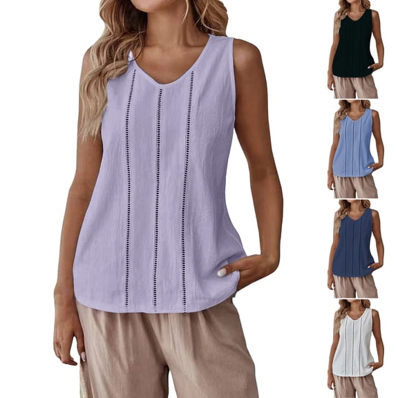 Women's Hollow Sleeveless Tank Tops for Women Summer Casual Loose V Neck Sleeveless Shirts