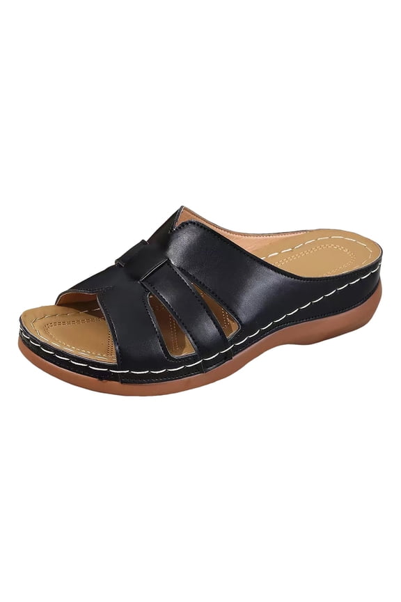Women's Hollow Solid Color Fashion Thick Soled Slippers Large Size Spring And Summer Fish Mouth Rest Beach Sandals