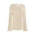 thumbnail image 1 of Women's Hollowed Out See-Through Loose Fit Pullover Sweater, Crew Neck Long Sleeve Knit Top with Retro Sexy Design for Beach Vacation, Summer Casual Wear, Daily Outfits and Fashion Comfort Beige L, 1 of 3