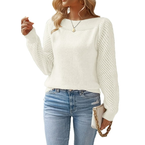 Women's Hollowout Long Sleeve Knit Pullover Top Loose Fit Crewneck Sweater For Daily Wear Office Outing Holiday Outfits