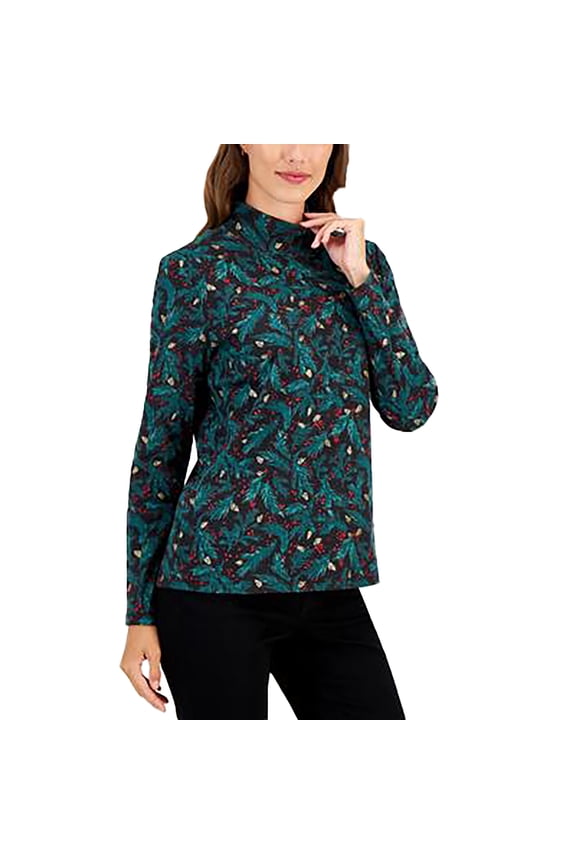 Women's Holly Berry Mock-Neck Long-Sleeve Top Deep Black S