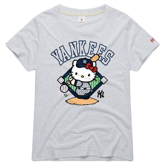 Women's Homage Ash New York Yankees Hello Kitty x MLB Tri-Blend T-Shirt