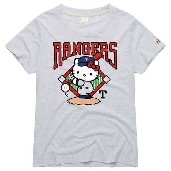 Women's Homage Ash Texas Rangers Hello Kitty x MLB Tri-Blend T-Shirt