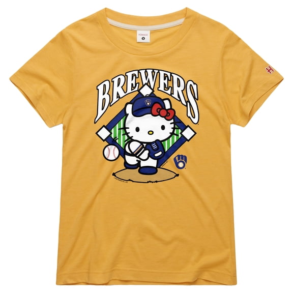 Women's Homage  Gold Milwaukee Brewers Hello Kitty x MLB Tri-Blend T-Shirt
