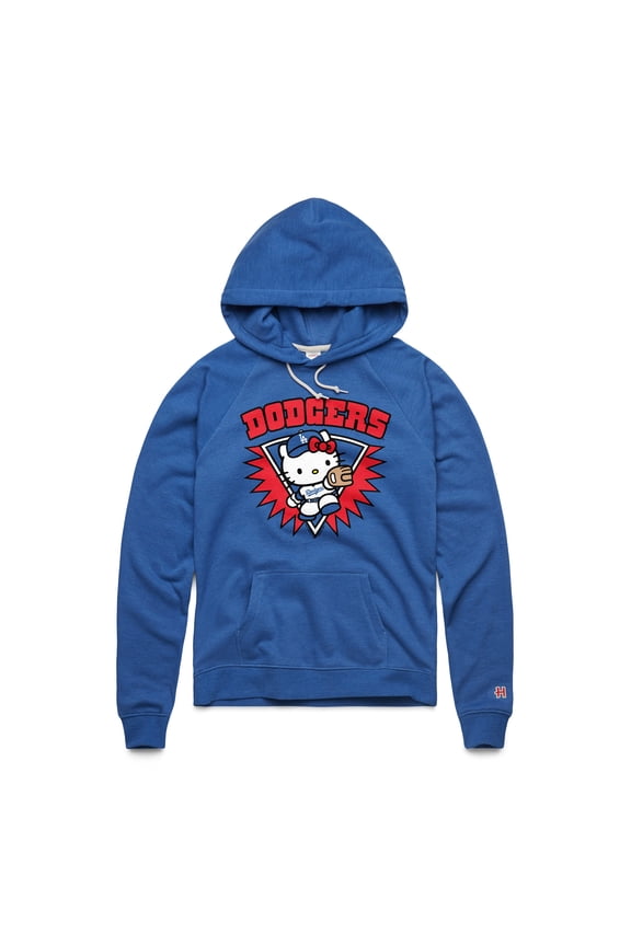 Women's Homage Royal Hello Kitty x Los Angeles Dodgers Throw Burst Tri-Blend Hoodie