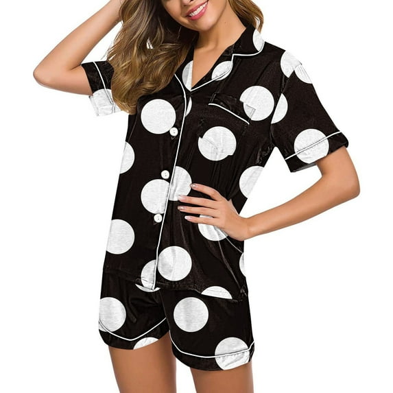 Women's Home Casual Print Button Up Lapel V Neck Top and Shorts Pocket Short Sleeve Shorts Pajamas Set 2pc Sleepwear LoungewearMulticolor,XL