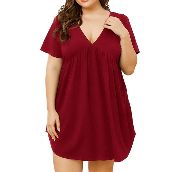 Women's Home Furnishing Nightwear Short sleeved V-neck Imitation Cotton Shrink Wrinkle Home Plus Size Nightwear