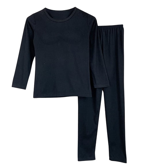 Women's Home Wear Set Crew Neck Long Sleeve Built In Bra Pullover Top Long Pants Solid Color Seamless Thermal Underwear (2, Black)