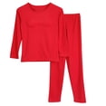 thumbnail image 1 of Women's Home Wear Set Crew Neck Long Sleeve Built In Bra Pullover Top Long Pants Solid Color Seamless Thermal Underwear (3, Red), 1 of 4