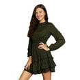 thumbnail image 1 of Women's Honey Leopard Smock Waist Long Sleeve Dress with Frill Ruffle Collar Mini A Line Hem Polyester 95% Spandex 5%, 1 of 7