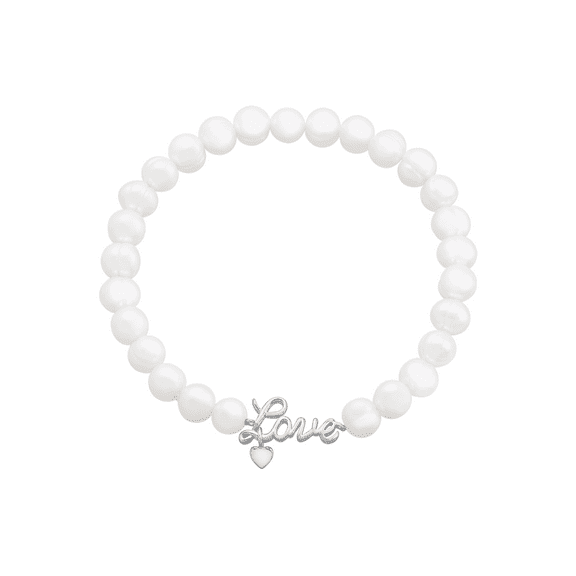 Women's Honora 6-7mm Freshwater Pearl Stretch Bead Bracelet with 'Love' Charm in Sterling Silver
