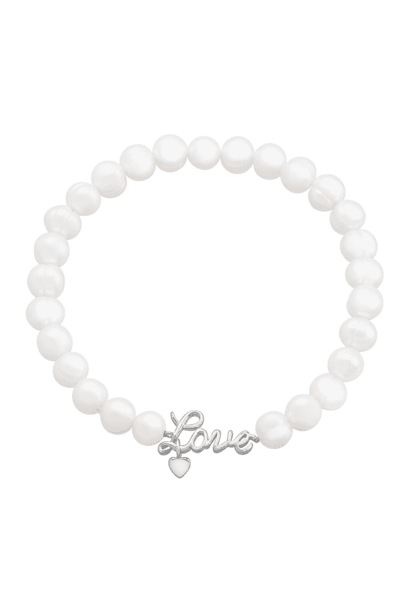 Women's Honora 6-7mm Freshwater Pearl Stretch Bead Bracelet with 'Love' Charm in Sterling Silver