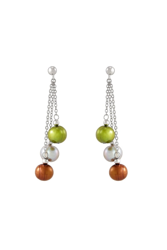 Women's Honora 8-9 mm Dark Multicolor Freshwater Cultured Ringed Pearl Chain Drop Earrings in Sterling Silver