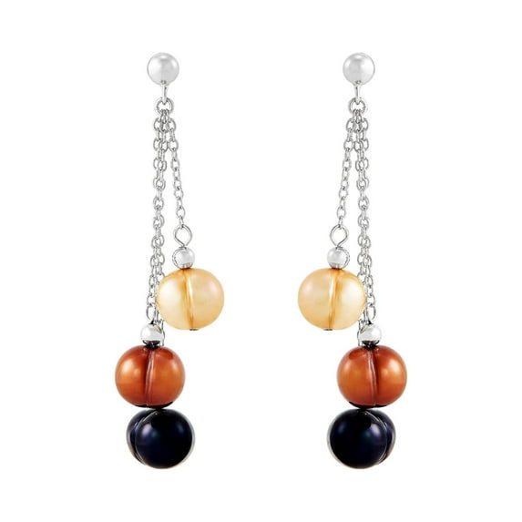 Women's Honora 8-9mm Lynx Freshwater Cultured Ringed Pearl Chain Drop Earrings in Sterling Silver