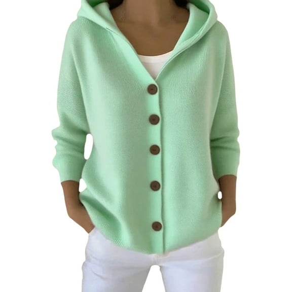 Women's Hooded Button Cardigan | Cozy Knit Sweater with Front Pockets | Fall Winter Essential
