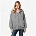 thumbnail image 1 of Women’s Hooded Button Down Knit Cardigan, Long Sleeve Knit Outerwear Sizes S-3XL, 1 of 4