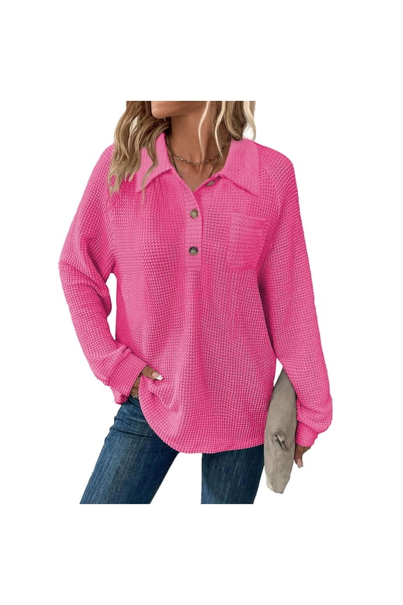 Women's Hooded Button Front Long Sleeve Drawstring Sweatshirt Top Shirt Casual Loose Fit Solid Color Soft Loungewear Travel Streetwear Fashion Essential Gift | Sopatenor,Hot Pink XL