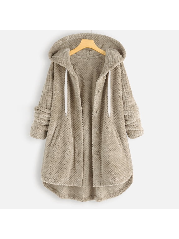 Women's Hooded Button-Front Winter Jacket with Pockets Long Sleeve Polyester Coat | Casual Outdoor Outerwear for Cold Weather Commutes and Weekend Errands