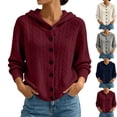 thumbnail image 1 of Women's Hooded Cable Knit Cardigan Button Down Long Sleeve with Pockets Casual Sweater, 1 of 5