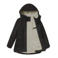 thumbnail image 1 of Women's Hooded Corduroy Cotton Coat with Fleece Lining, Mid-length Thickened Warm Winter Parka, Black, Size L, 1 of 5