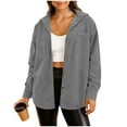 thumbnail image 1 of Women’s Hooded Corduroy Shacket Long Sleeve Button Down Boyfriend Style Jacket Loose Fit Fall Casual Outerwear with Pockets Plus Size Available,Gray,M, 1 of 9