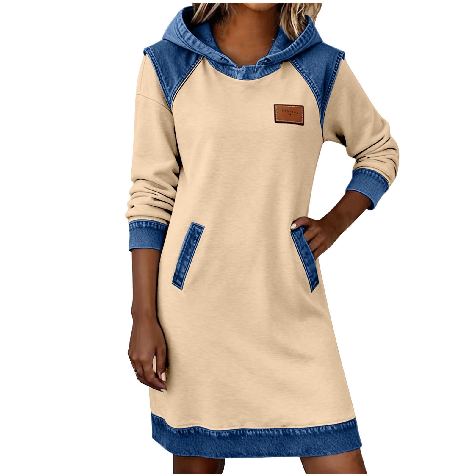 hooded denim pullover dress Wait And See Hooded Denim Dress