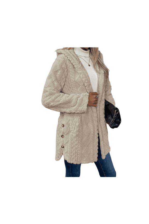 Women’s Hooded Double-Fleece Zip Cardigan Jacket, Soft Warm Long-Sleeve Casual Coat, Cozy Sherpa-Lined Outerwear for Fall Winter, Comfortable Daily Wear Hoodie Jacket