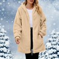 thumbnail image 1 of Women's Hooded Double Sided Fleece Coat, Mid Length Plush Jacket, Full Zip Front Long Sleeve Outerwear, Soft Brushed Lining Casual Coat, Warm Everyday Wear with Hood Beige XXXL, 1 of 8