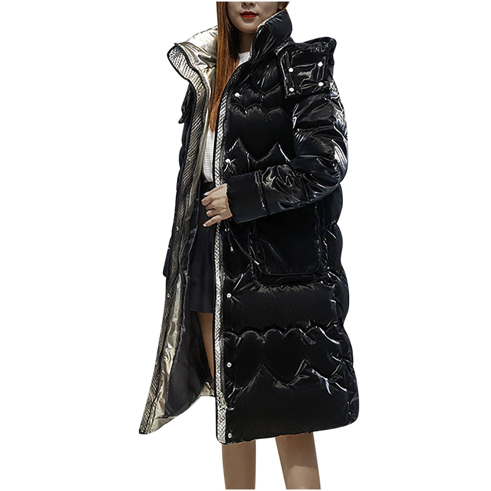 Women's Hooded Down Coats Mid Length Thickened Full Zip Puffer Jacket