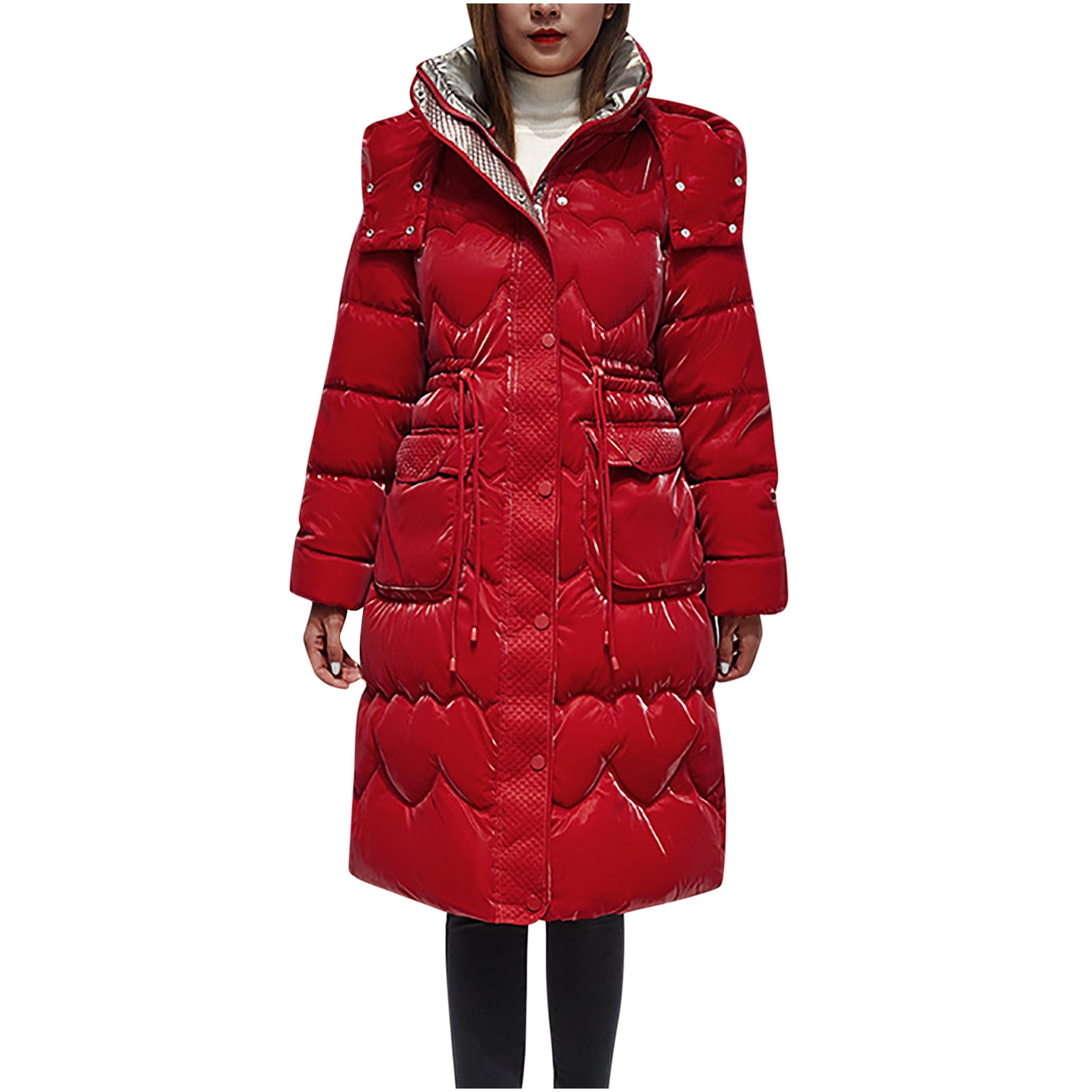 Women's Hooded Down Coats Mid Length Thickened Full Zip Puffer Jacket ...