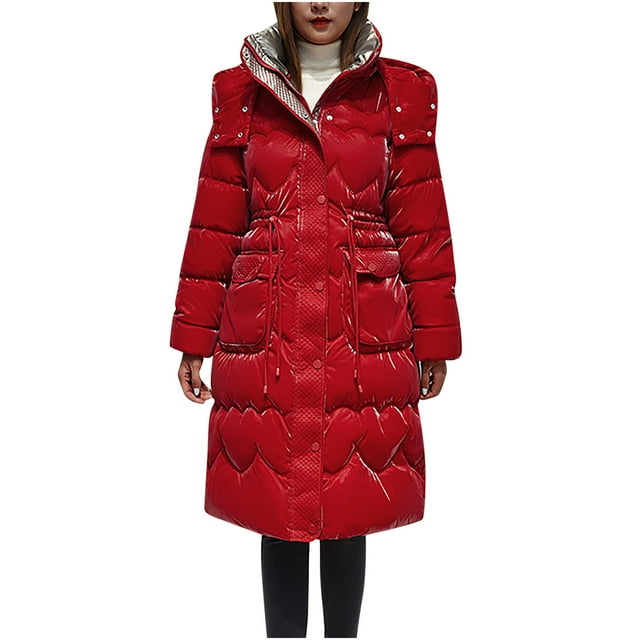 Women's Hooded Down Coats Mid Length Thickened Full Zip Puffer Jacket