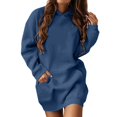 thumbnail image 1 of Women's Hooded Drawstring Long Sweatshirt Dress - Casual Oversized Pullover with Pocket, Polyester Blend, S-XXL, 1 of 4